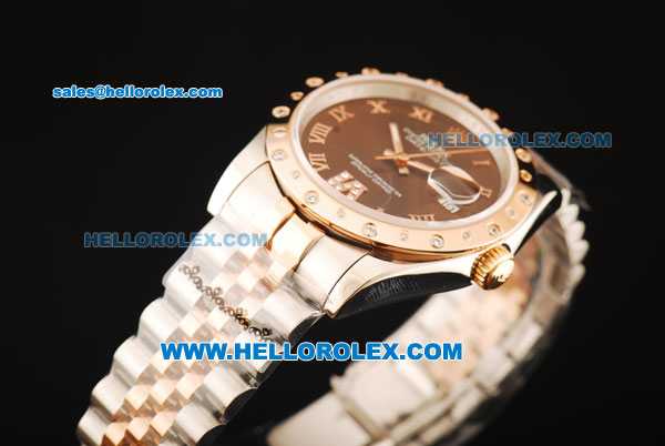 Rolex Datejust Swiss ETA 2836 Automatic Movement Steel Case with Brown Dial and Diamond Bezel-Two Tone Strap - Click Image to Close